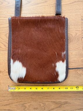 Leather-Trim Brown & White Cowhide Crossbody Bag